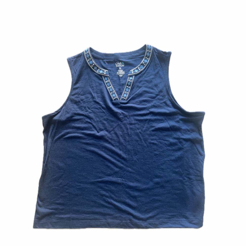 NWT New Croft & Barrow Navy Embroidered Sleeveless Top Women's Size XXL